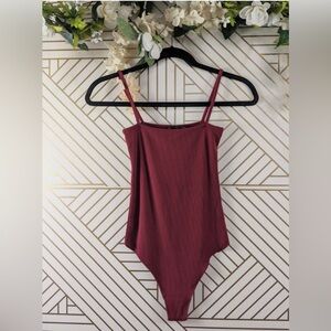 Brandy Melville Red Anna Ribbed Bodysuit One Size